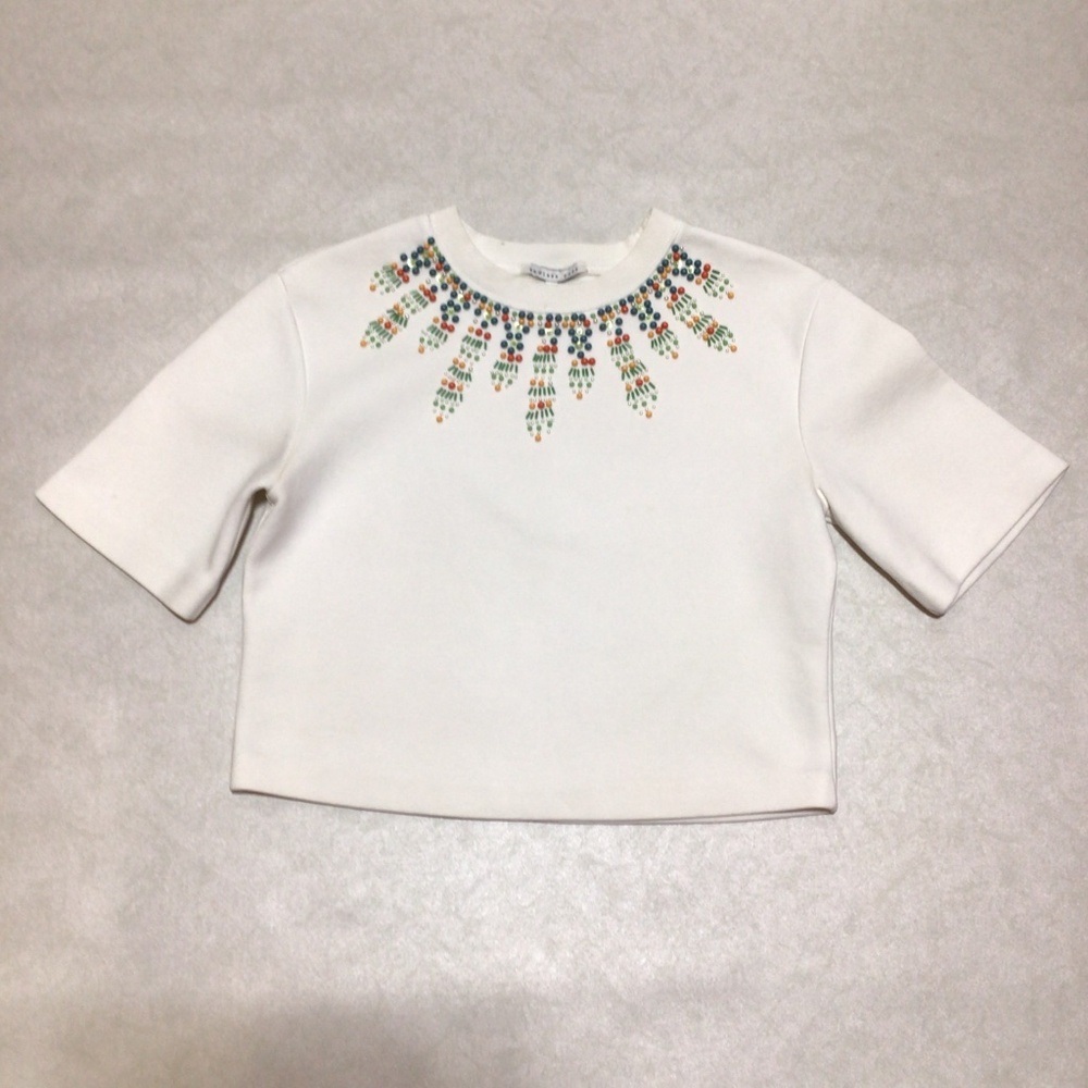 Endless Rose Cream Short Sleeve Crop Sweatshirt, Size Medium